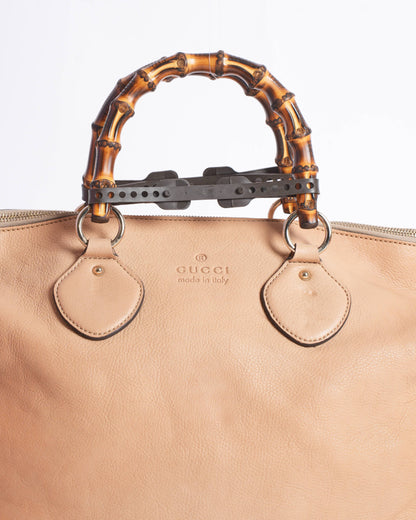 Gucci Light Brown Leather Bamboo Handle Shopper Tote