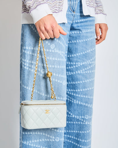 *HOT* Chanel Pastel Blue Coco Crush Vanity Bag in Lambskin Leather with Antique Gold Hardware