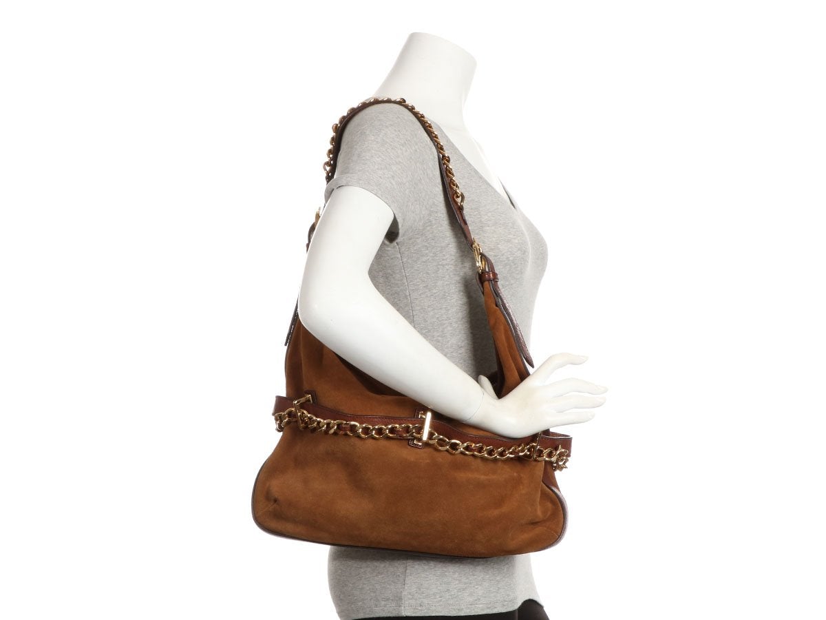Burbe**y Brown Suede Chain Hobo