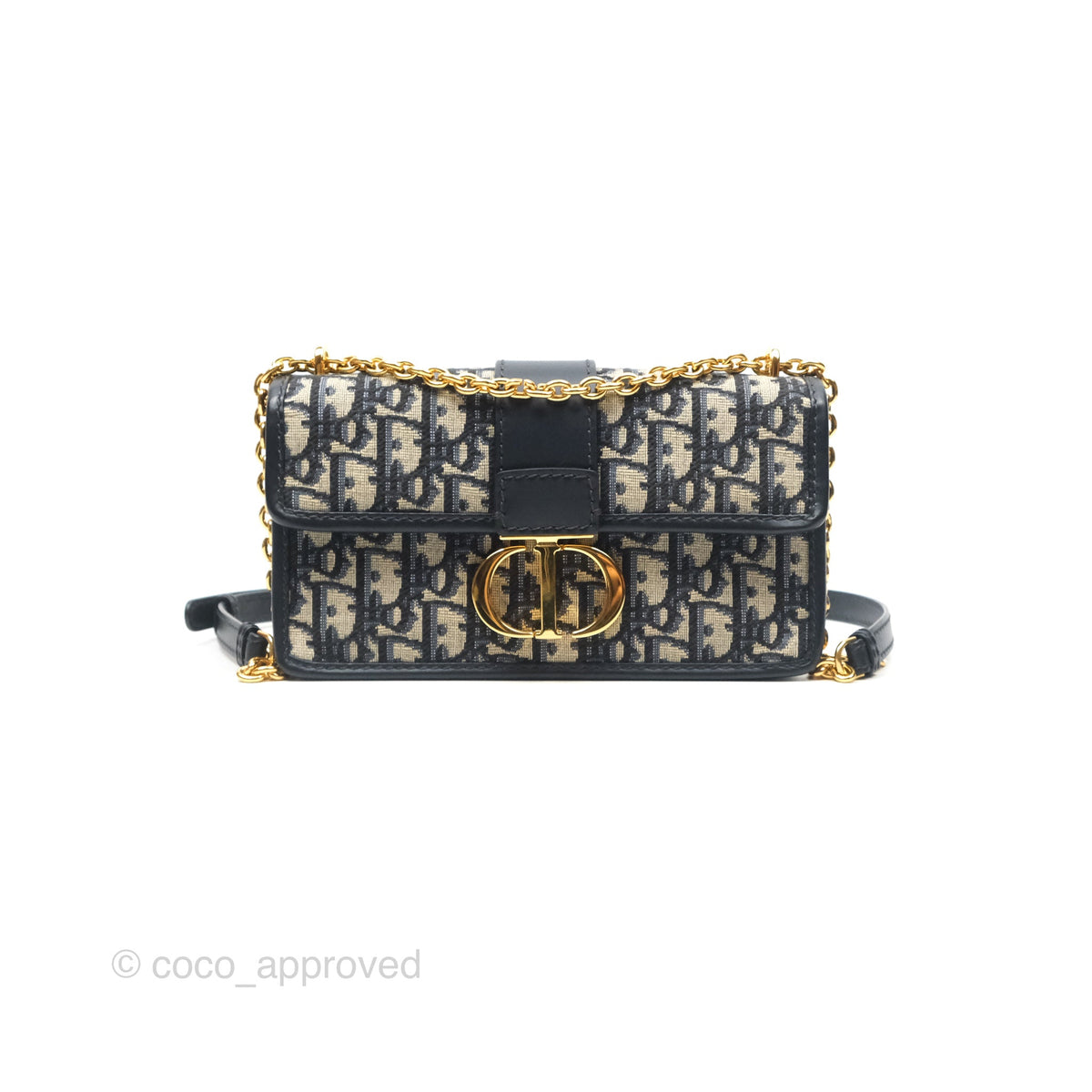 Dior 30 Montaigne East-West Bag With Chain Blue Dior Oblique Jacquard