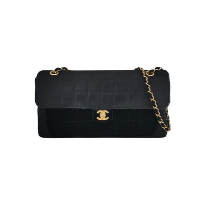 Chanel Large East West Shoulder Bag Rare Black Leather and Pony-style Calfskin