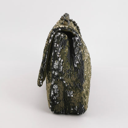 Chanel Coco Cuba Flap Bag Medium Green Khaki Sequins