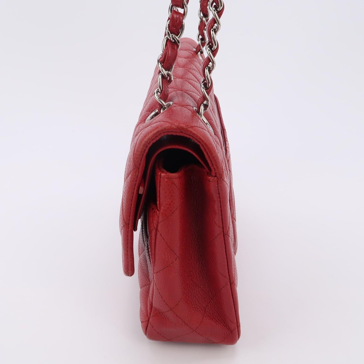 Chanel Timeless Classic Flap Medium Red Caviar Leather Silver Hardware