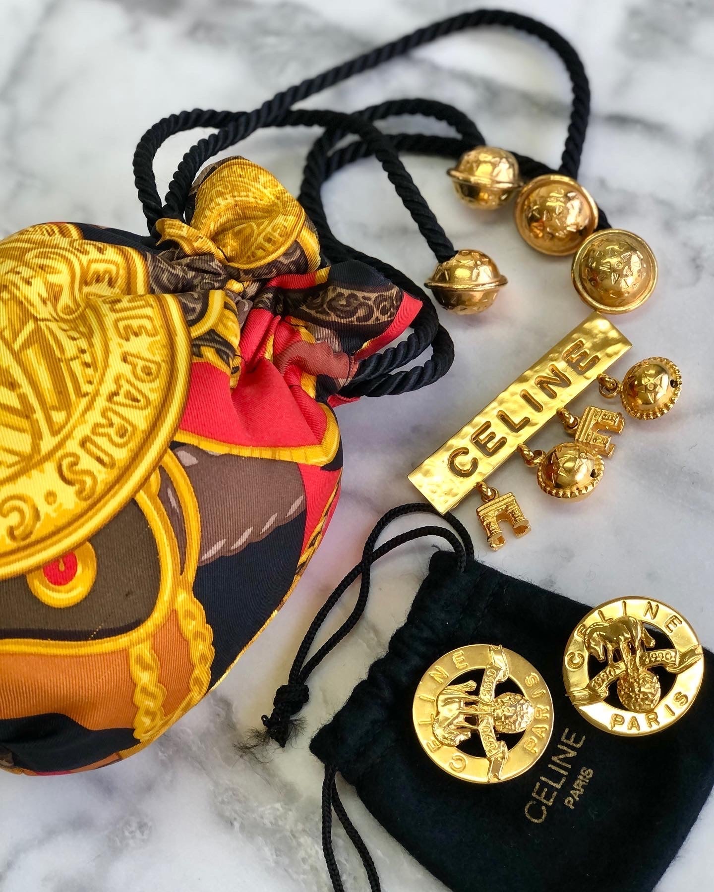CELINE Triumphal Arch Star Ball Logo Antique Brooch Gold Old Celine Vintage v3g2je