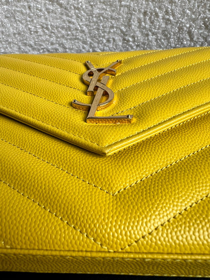 Yves Saint Laurent (YSL) Yellow Envelope Chain Wallet