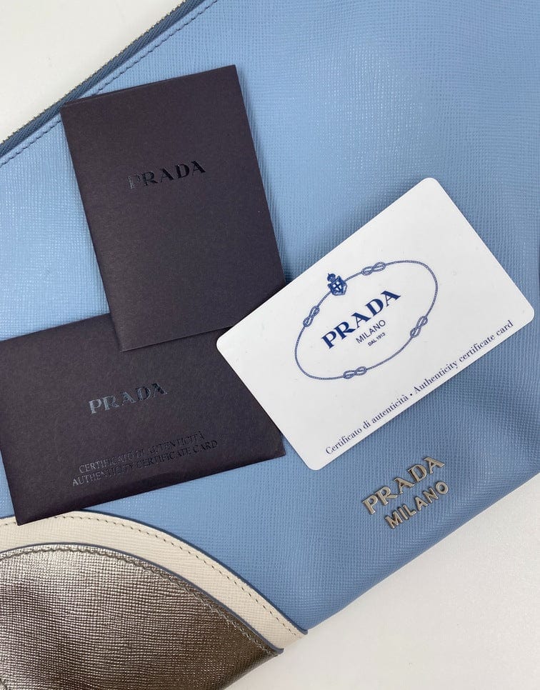 Prada Saffiano Leather Blue Clutch Bag