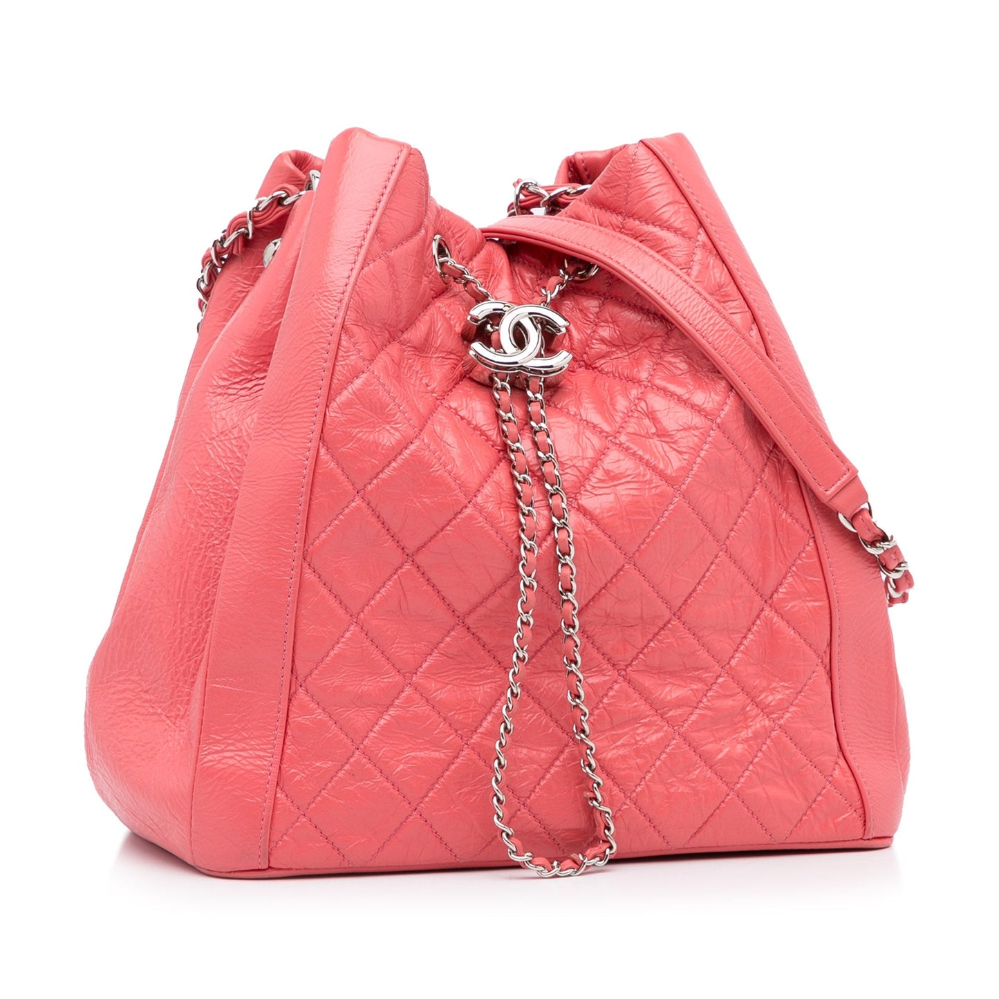 Pink Chanel CC Chain Drawstring Bucket Bag
