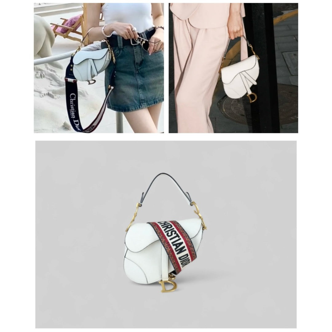 Good ( Rank AB)｜  Dior Calfskin Medium Saddle Bag White   ｜B25041501