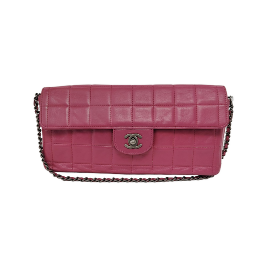 Chanel East West Chocolate Bar Pink Leather Silver Hardware Vintage