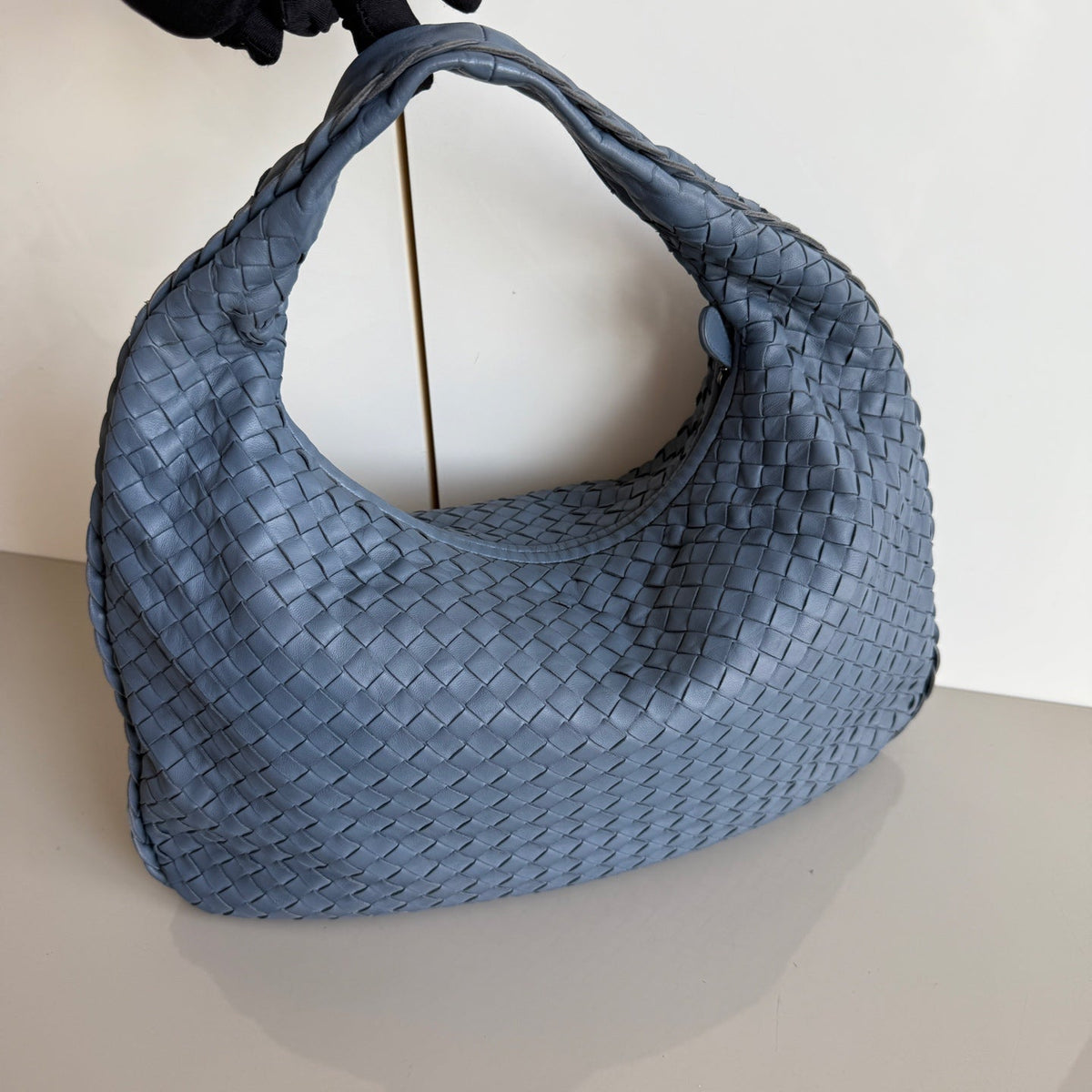 Bottega Veneta Veneta Ash Blue Navy Intrecciato Leather Bag 40cm