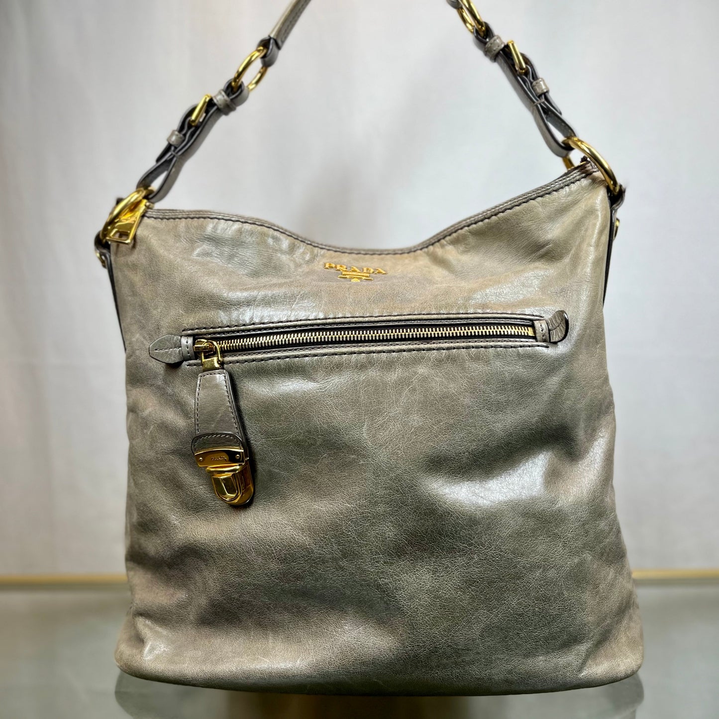 Prada Fumo Vitello Shine Hobo Bags TS3738