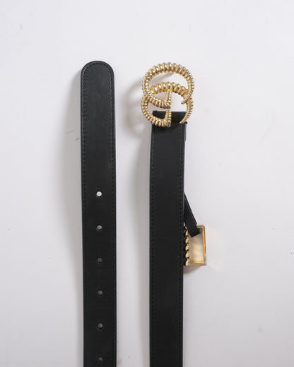 Gucci Women's Belt With Torchon Double G Buckle In Black Leather