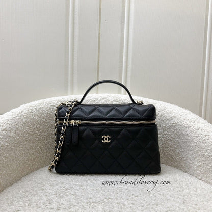 Chanel 25C Vanity / Clutch with Chain (LP Style Bag) in Black Caviar and LGHW (Model: AP4385)