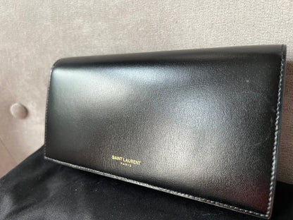 Yves Saint Laurent (YSL) Black Smooth Calfskin Mini Paris Chain Wallet