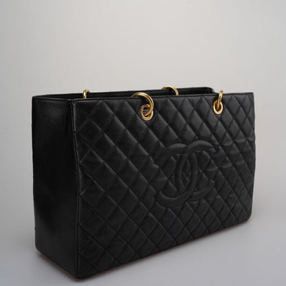Chanel Large Black Grand Shopping XL GST Tote Bag In Caviar Leather With Gold Hardware