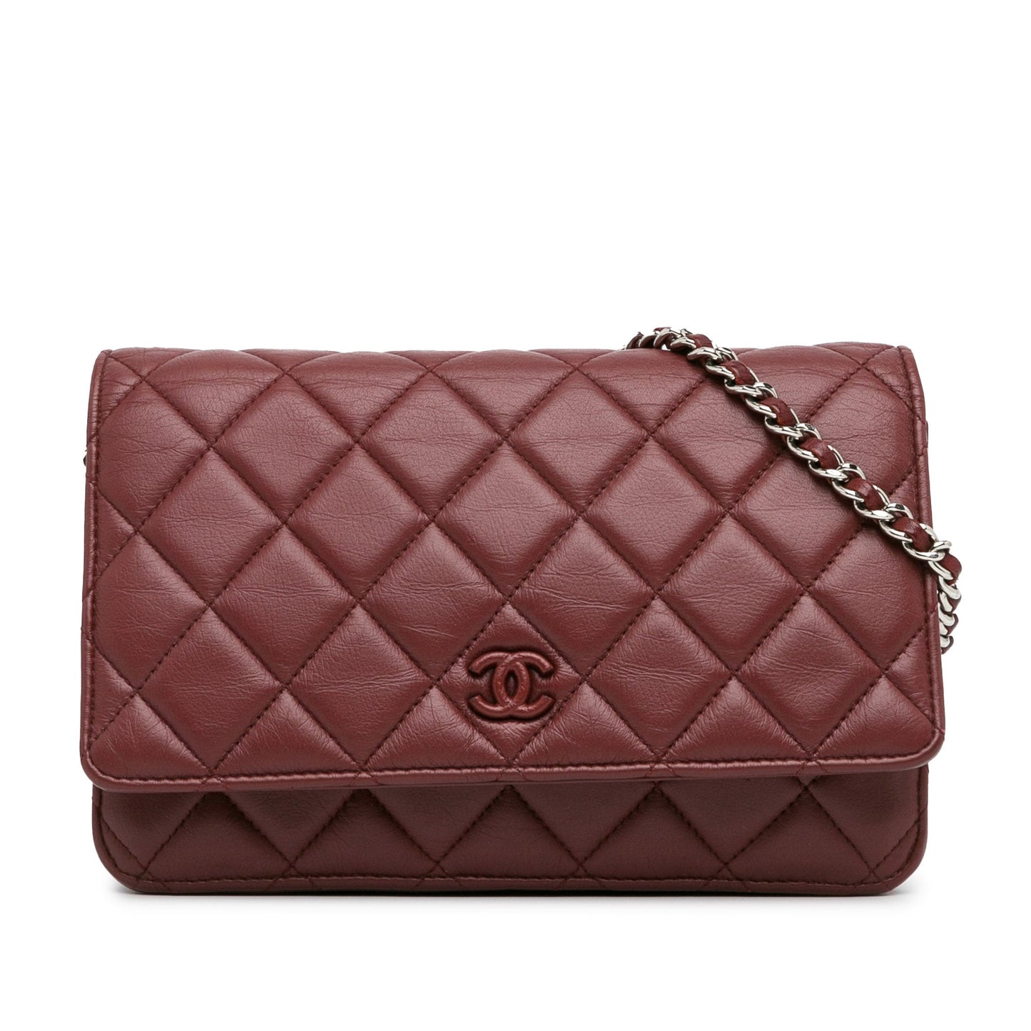 Red Chanel Classic Lambskin Wallet on Chain Crossbody Bag