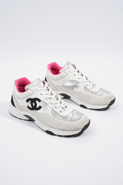Chanel CC Logo Sneaker White   Silver   Black Suede EU 38.5 UK 5.5