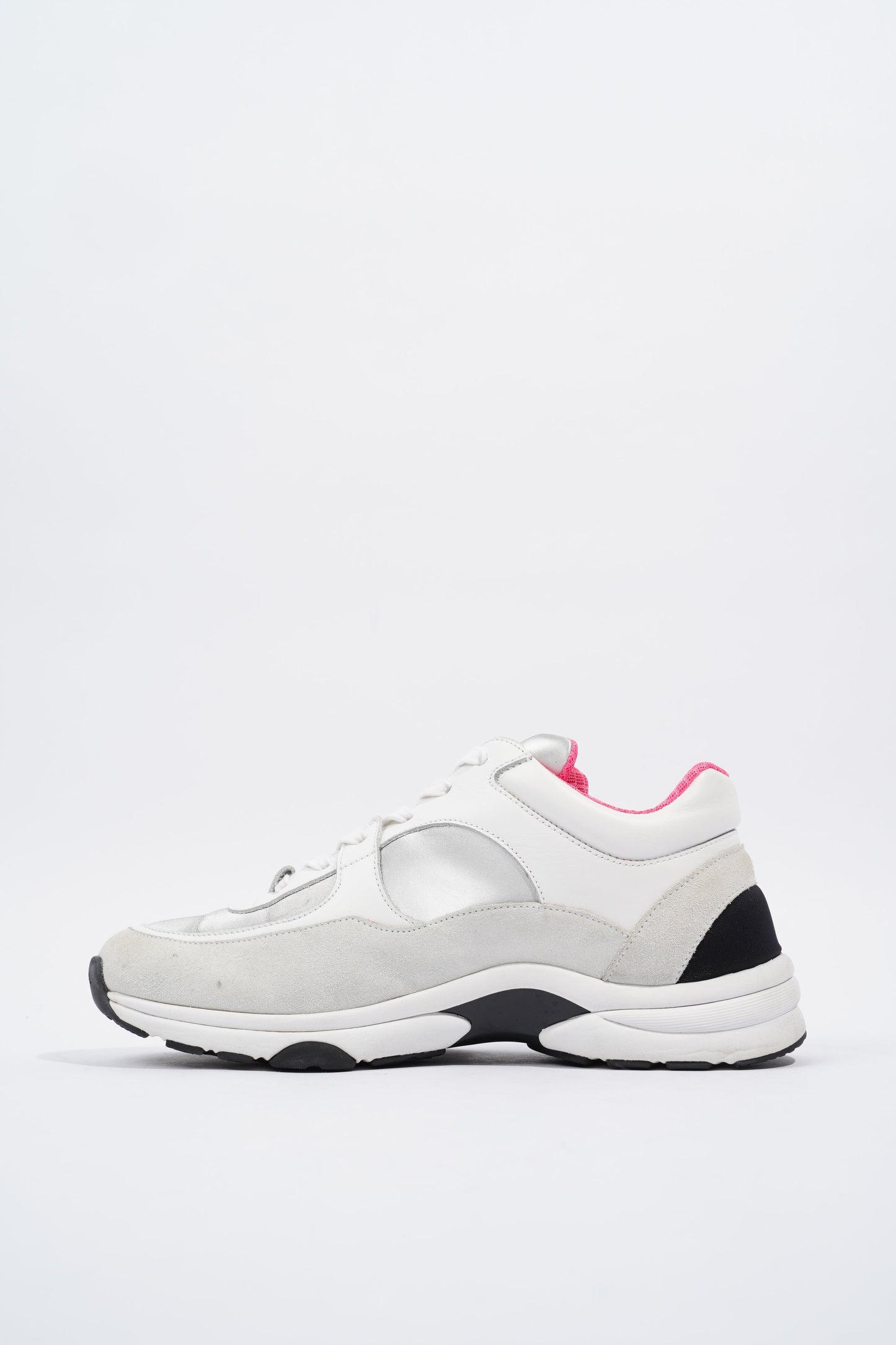 Chanel CC Logo Sneaker White   Silver   Black Suede EU 38.5 UK 5.5