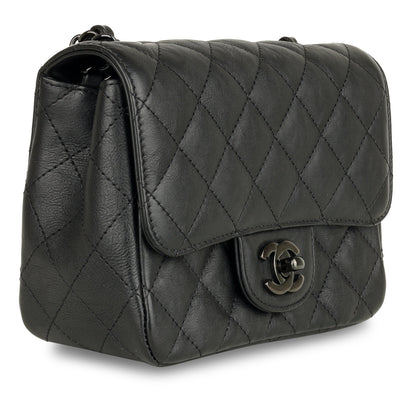 Mini Square Classic Flap - Black Calfskin