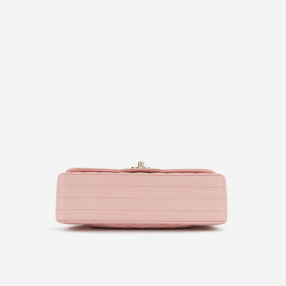 Chanel - Small Classic Flap Bag - Pink Chevron Caviar CGHW - 2021 -