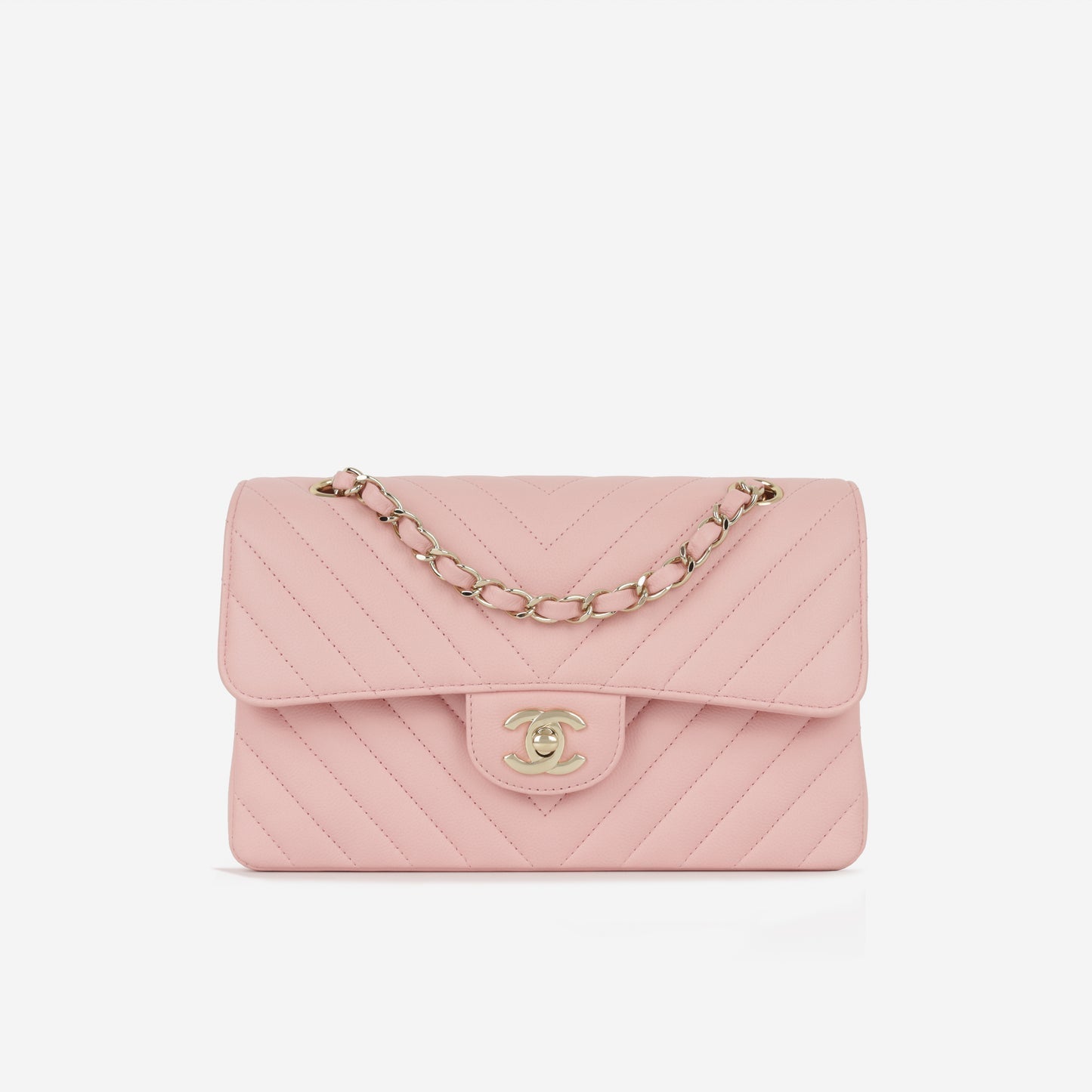 Chanel - Small Classic Flap Bag - Pink Chevron Caviar CGHW - 2021 -