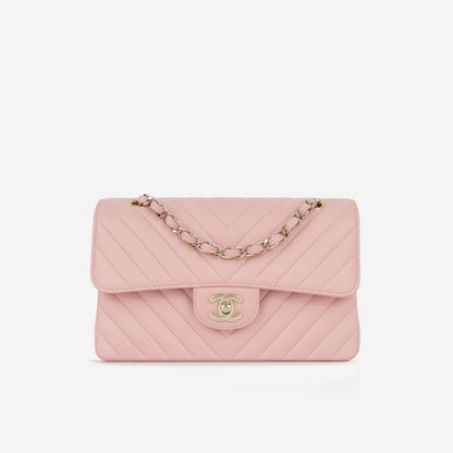 Chanel - Small Classic Flap Bag - Pink Chevron Caviar CGHW - 2021 -