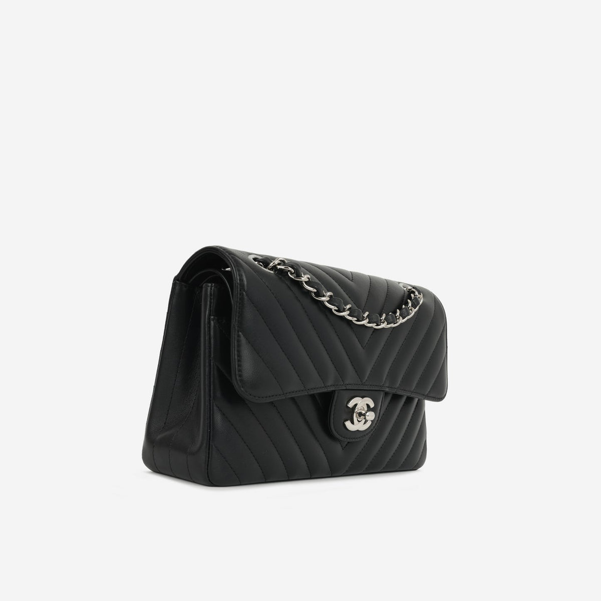 Chanel - Small Classic Flap - Black Quilted Chevron Lambskin SHW - 2020 -