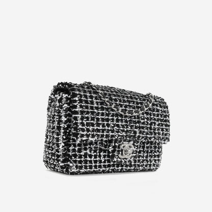 Chanel Chanel Mini Rectangular - Black / White Sequin | Silver Hardware