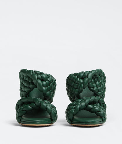BOTTEGA VENETA CURVE LEATHER SANDALS VERT FONCEE