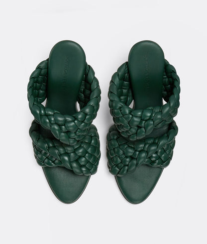 BOTTEGA VENETA CURVE LEATHER SANDALS VERT FONCEE