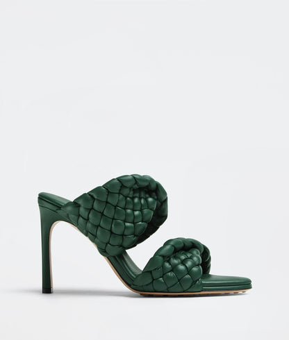 BOTTEGA VENETA CURVE LEATHER SANDALS VERT FONCEE