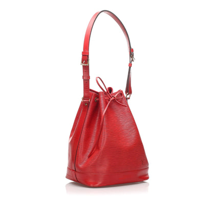 Louis-Vuitton Red Epi Leather Noe Bucket Bag with Adjustable Shoulder Strap