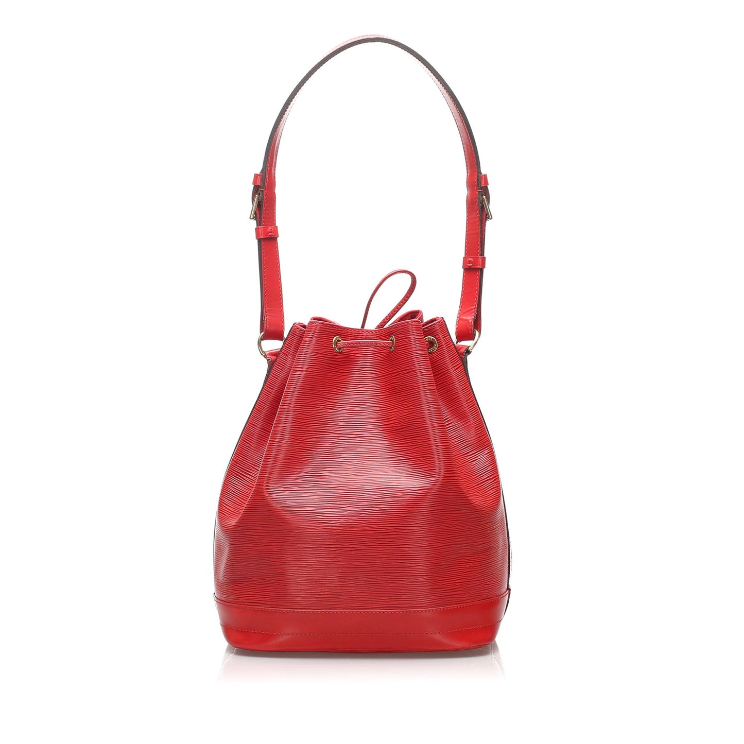Louis-Vuitton Red Epi Leather Noe Bucket Bag with Adjustable Shoulder Strap