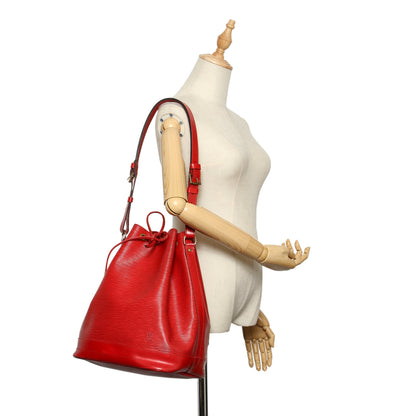 Louis-Vuitton Red Epi Leather Noe Bucket Bag with Adjustable Shoulder Strap