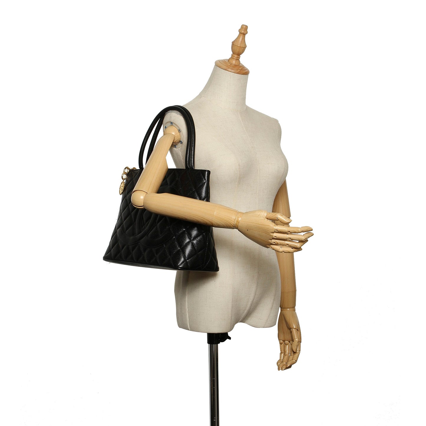 Caviar Medallion Tote Bag Black GHW