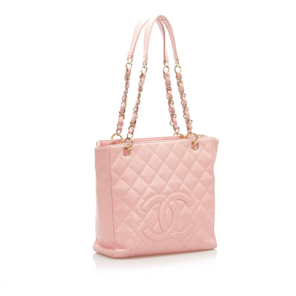 CC Caviar Leather Petite Shopping Tote Bag in Pink with SHW