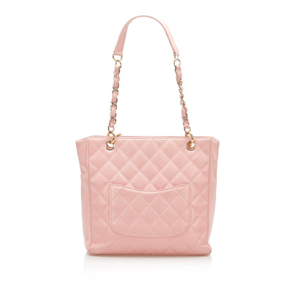 CC Caviar Leather Petite Shopping Tote Bag in Pink with SHW