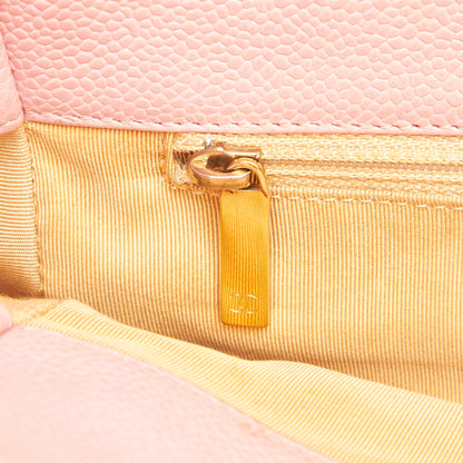 CC Caviar Leather Petite Shopping Tote Bag in Pink with SHW