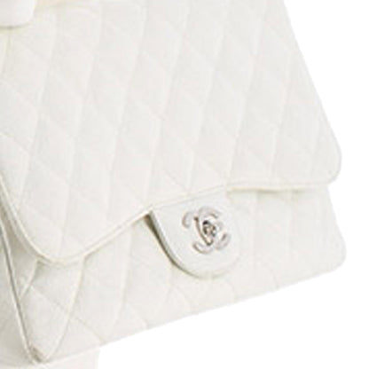 Jumbo Classic Caviar Leather Flap Bag in White with SHW