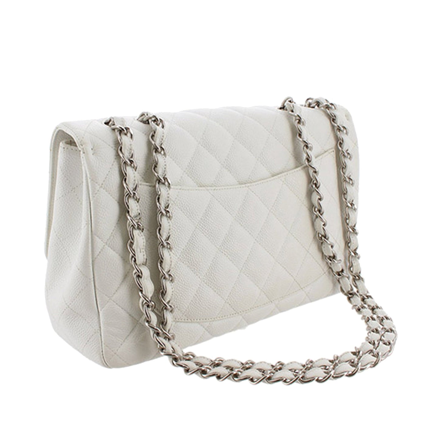 Jumbo Classic Caviar Leather Flap Bag in White with SHW