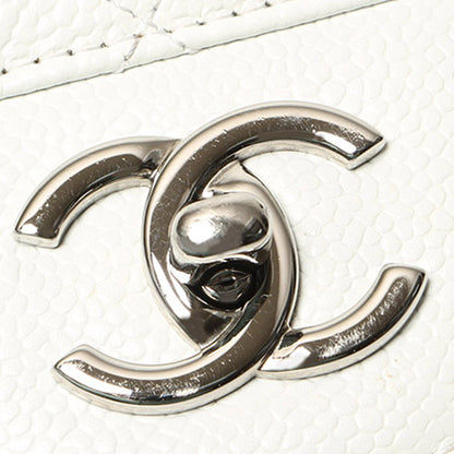 Jumbo Classic Caviar Leather Flap Bag in White with SHW