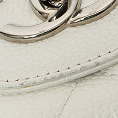 Jumbo Classic Caviar Leather Flap Bag in White with SHW