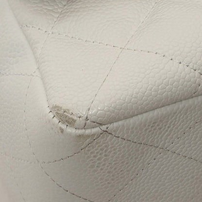 Jumbo Classic Caviar Leather Flap Bag in White with SHW