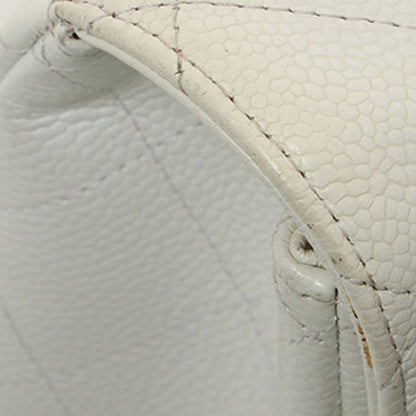 Jumbo Classic Caviar Leather Flap Bag in White with SHW