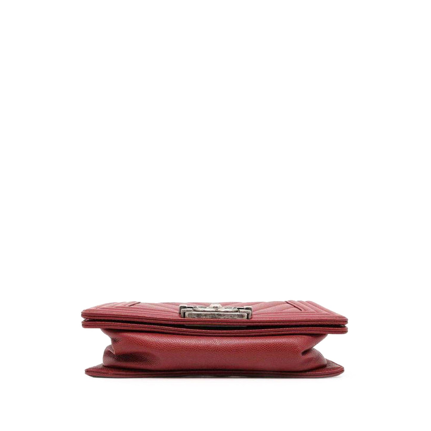 Red Chanel Small Chevron Quilted Caviar Boy Flap Crossbody Bag