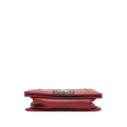 Red Chanel Small Chevron Quilted Caviar Boy Flap Crossbody Bag