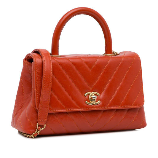 Red Chanel Small Lambskin Chevron Coco Top Handle Bag Satchel