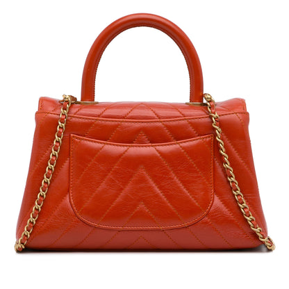 Red Chanel Small Lambskin Chevron Coco Top Handle Bag Satchel