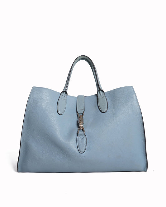 Gucci  Light Blue Pebbled Leather Soft Jackie Large Top Handle Bag
