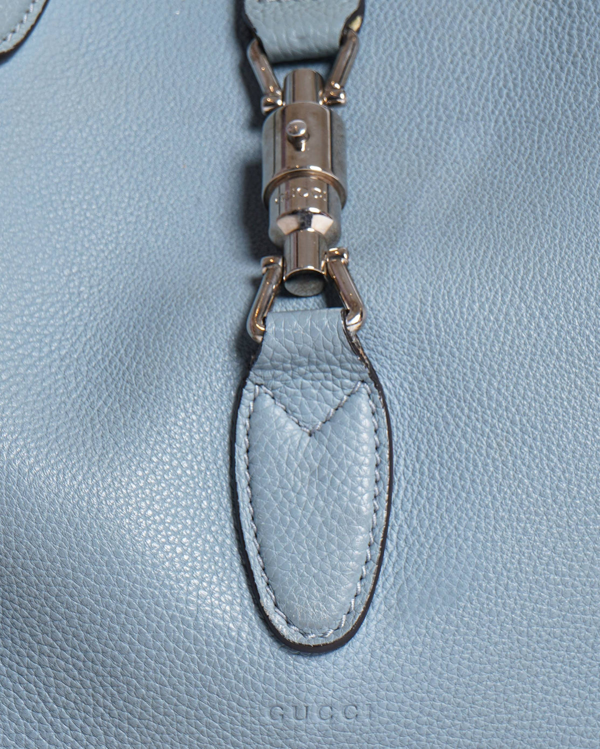 Gucci  Light Blue Pebbled Leather Soft Jackie Large Top Handle Bag